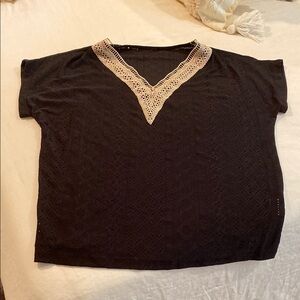 Black Lace V-Neck Women's Top
